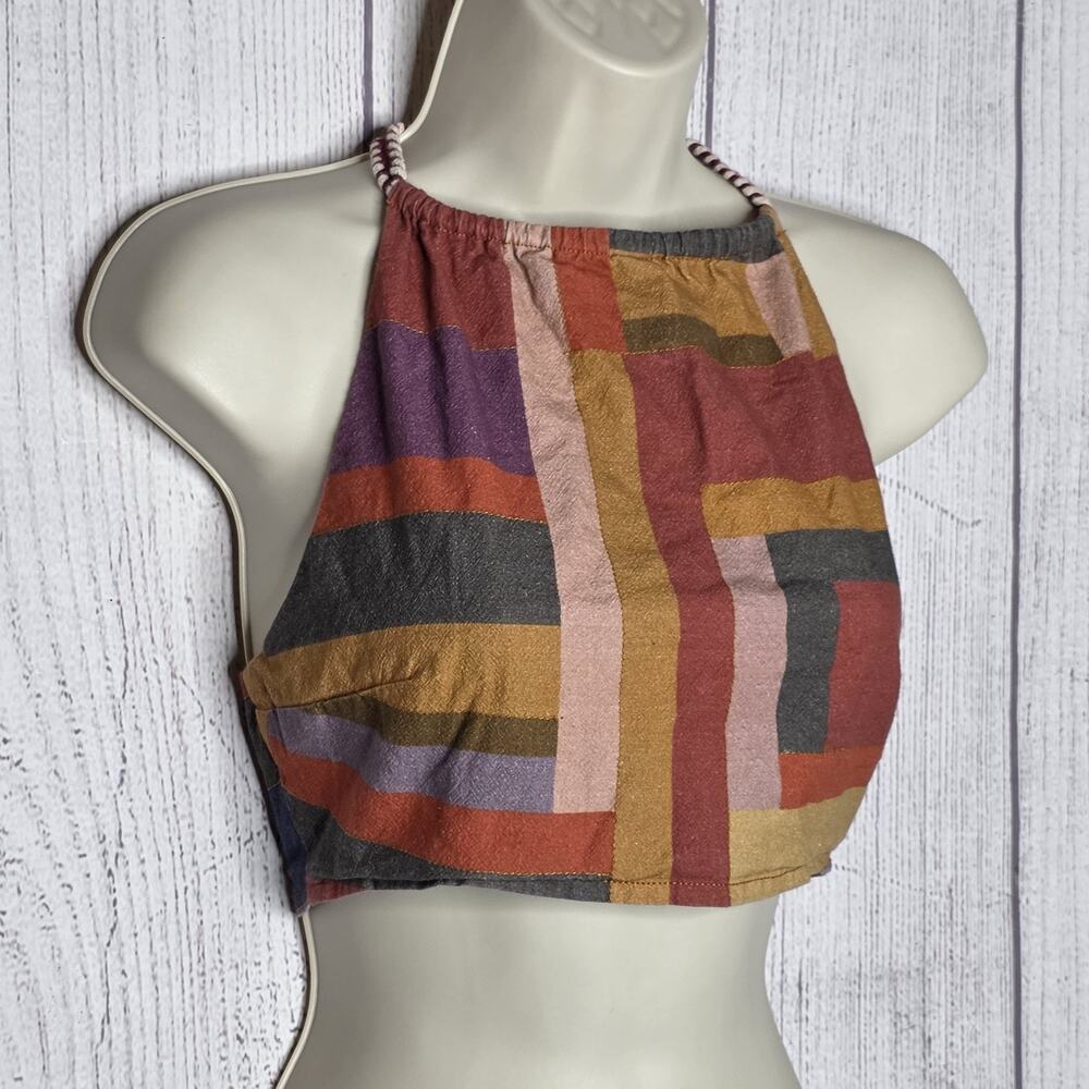 Kimchi Blue Urban Outfitters Halter Crop Top Striped Patchwork Boho Size Small